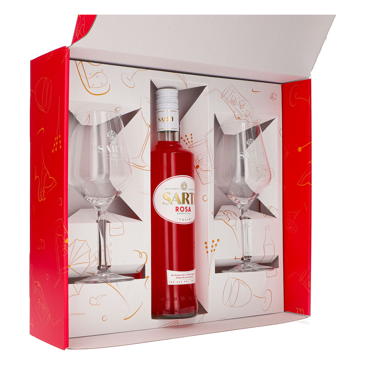 Sarti Spritz Geschenkset 0,7l Flasche 14,0 % Vol. + Spritzgläser–Pink – Ansicht 4