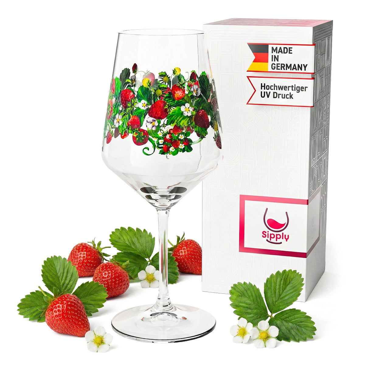 Kieliszek do aperitifu Sipply Summer Vibes z motywem truskawek do drinków Spritz, koktajli i wina, 0,5 l