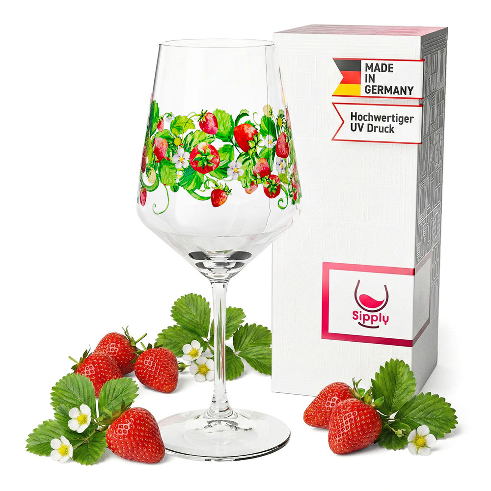 Kieliszek do aperitifu Sipply Summer Vibes z motywem truskawek do drinków Spritz, koktajli i wina, 0,5 l, z efektem przezroczystości