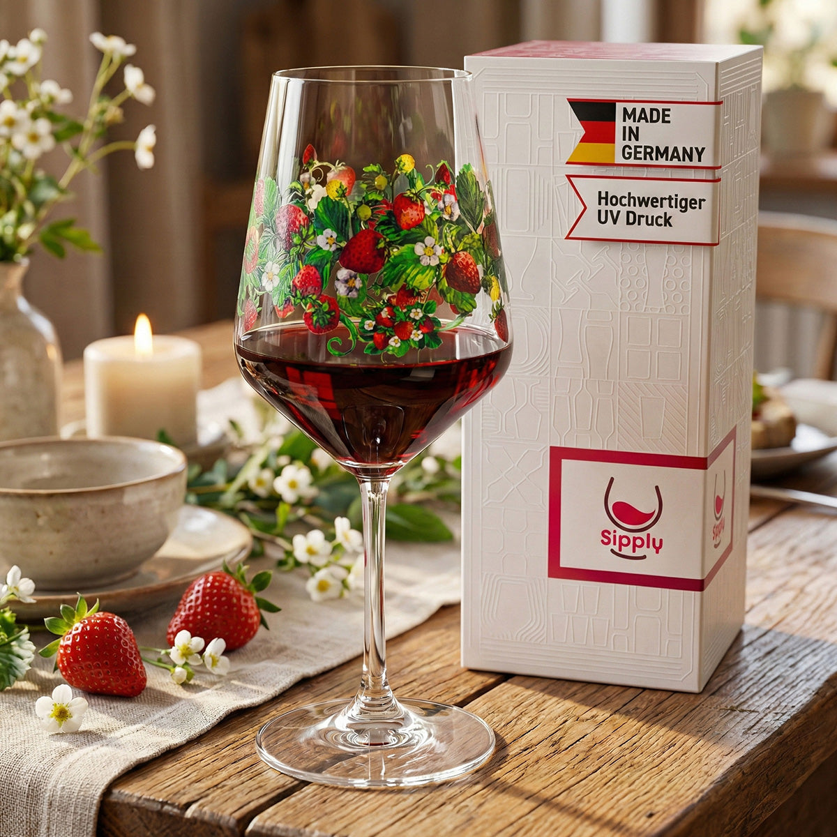 Kieliszek do aperitifu Sipply Summer Vibes z motywem truskawek do drinków Spritz, koktajli i wina, 0,5 l – Widok 3