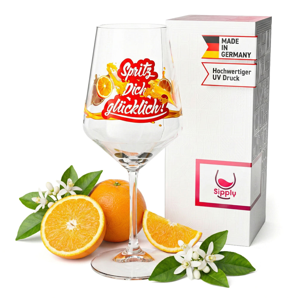 Kieliszek do aperitifu Sipply Summer Vibes z napisem „Spritz Dich glücklich!” (Spryskaj się szczęściem!) Napoje Koktajle 0,5 l