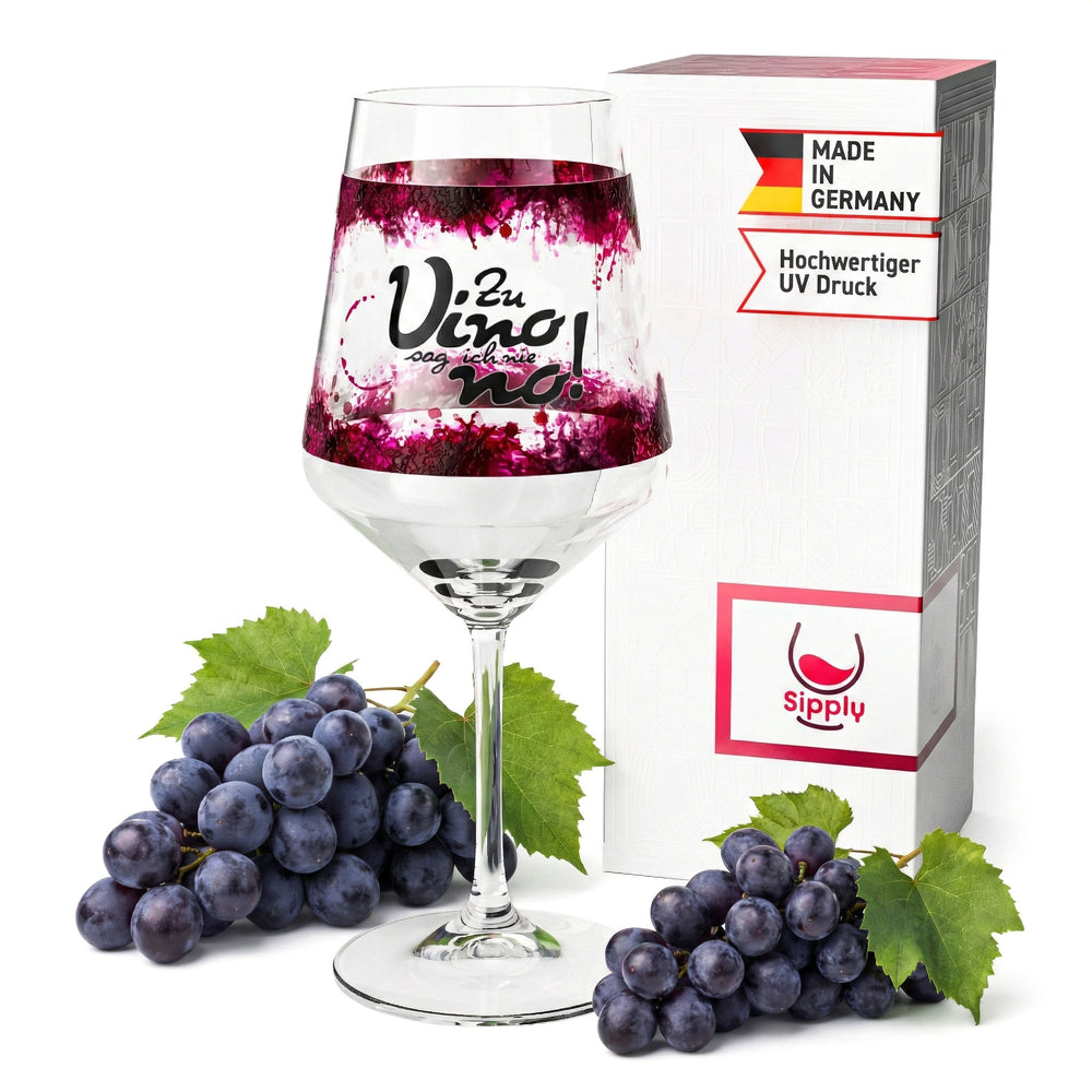 Kieliszek do wina Sipply z napisem „Zu Vino sag ich nie no!” (Do wina nigdy nie mówię „nie”) 0,5 l z efektem przezroczystości