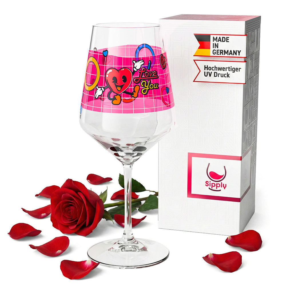 Kieliszek do wina Sipply na Walentynki „I Love You” Serce Prezent 0,5 l z efektem przezroczystości