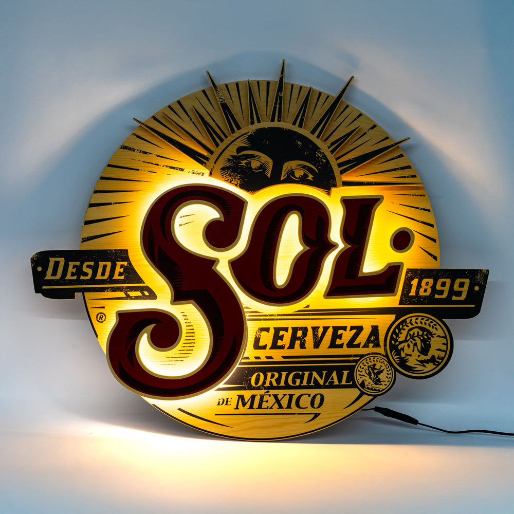 Sol Bier Reklama świetlna z prawdziwego drewna LED „Cerveza 1899”
