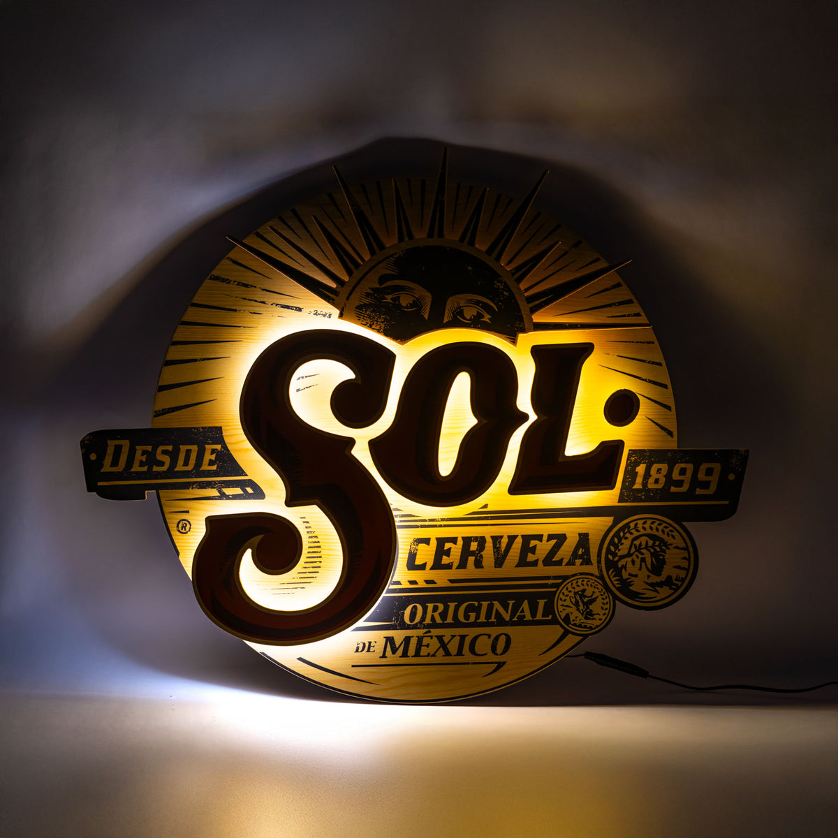 Sol Bier Reklama świetlna z prawdziwego drewna LED „Cerveza 1899” – Widok 5