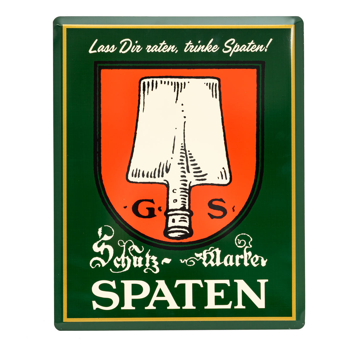 Tabliczka reklamowa piwa Spaten 50x40 cm zielona „Posłuchaj rady, pij Spaten” Reklama ścienna