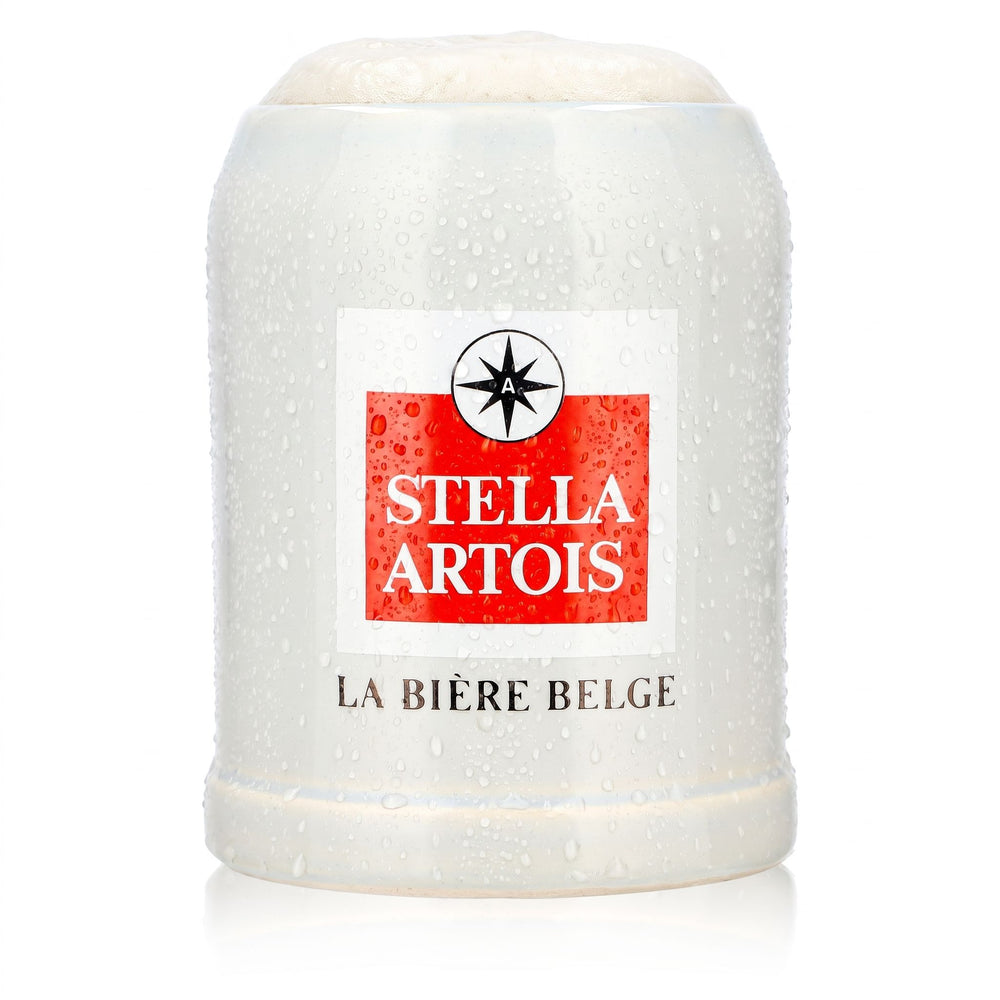 Szklanka do piwa Stella Artois 0,5 l, gliniany kufel z dużym logo, kolor gliniany