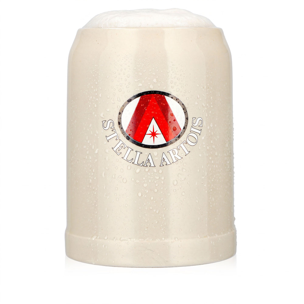 Szklanka do piwa Stella Artois 0,5 l, gliniany kufel z czerwoną literą „A”