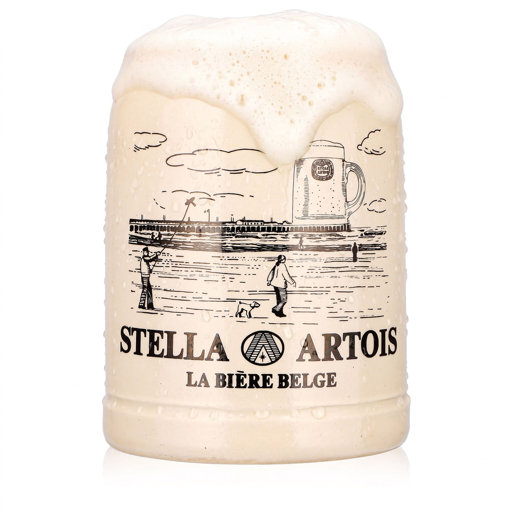 Kufel do piwa Stella Artois, gliniany dzbanek o pojemności 0,5 l z motywem plażowym „La Bière Belge”