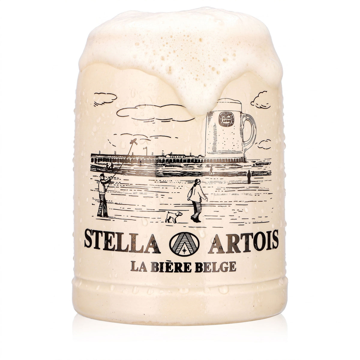 Kufel do piwa Stella Artois, gliniany dzbanek o pojemności 0,5 l z motywem plażowym „La Bière Belge”