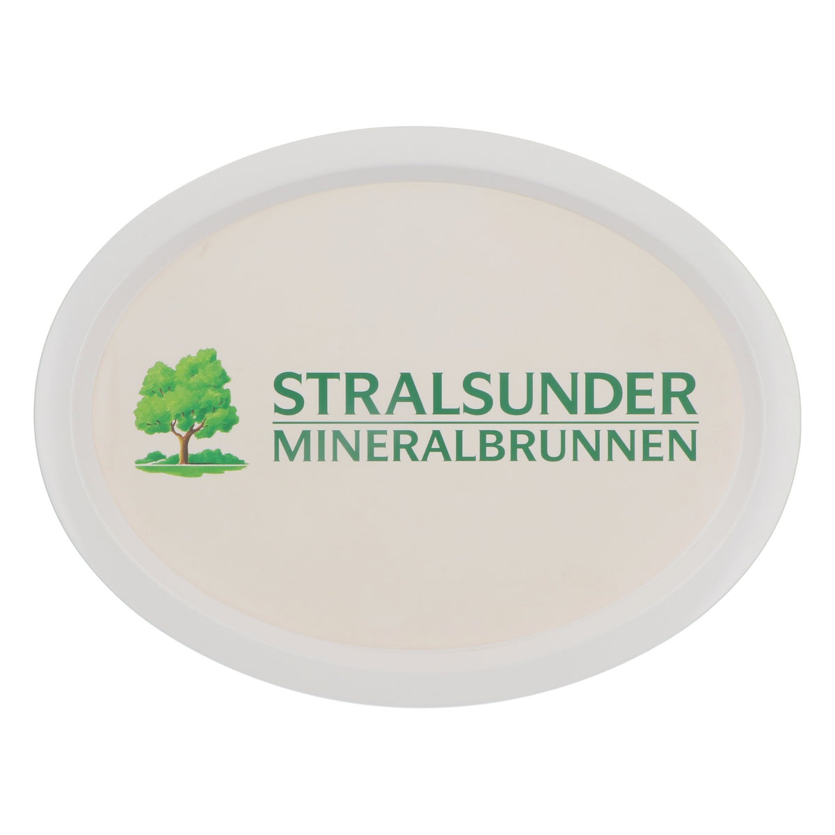 Stralsunder Bier Tablett Kellnertablett Rundtablett Weiß Oval „Mineralbrunnen”