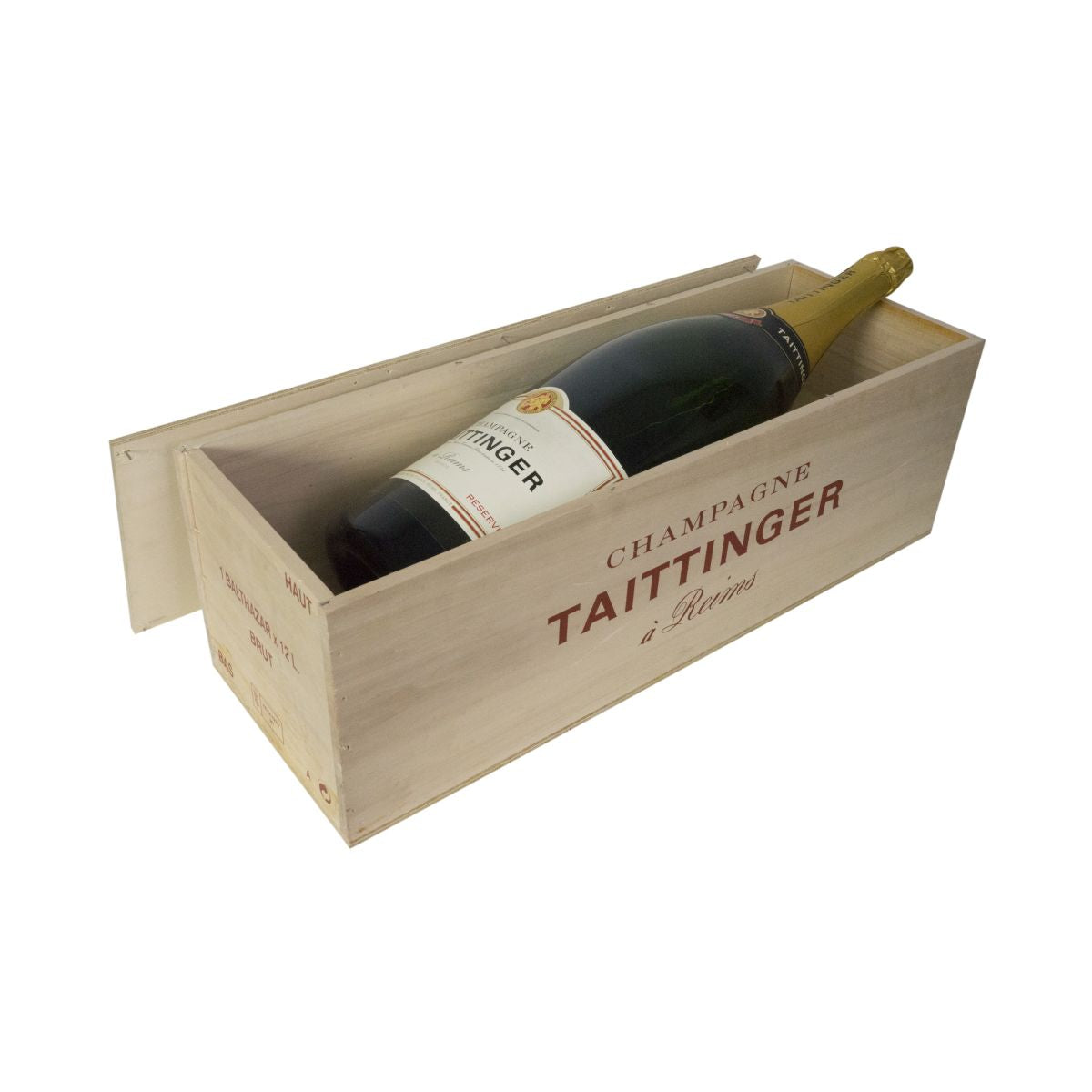 Taittinger Champagne show butelka Balthazar 12l drewniana skrzynka pusta dekoracja DUMMY – Widok 3