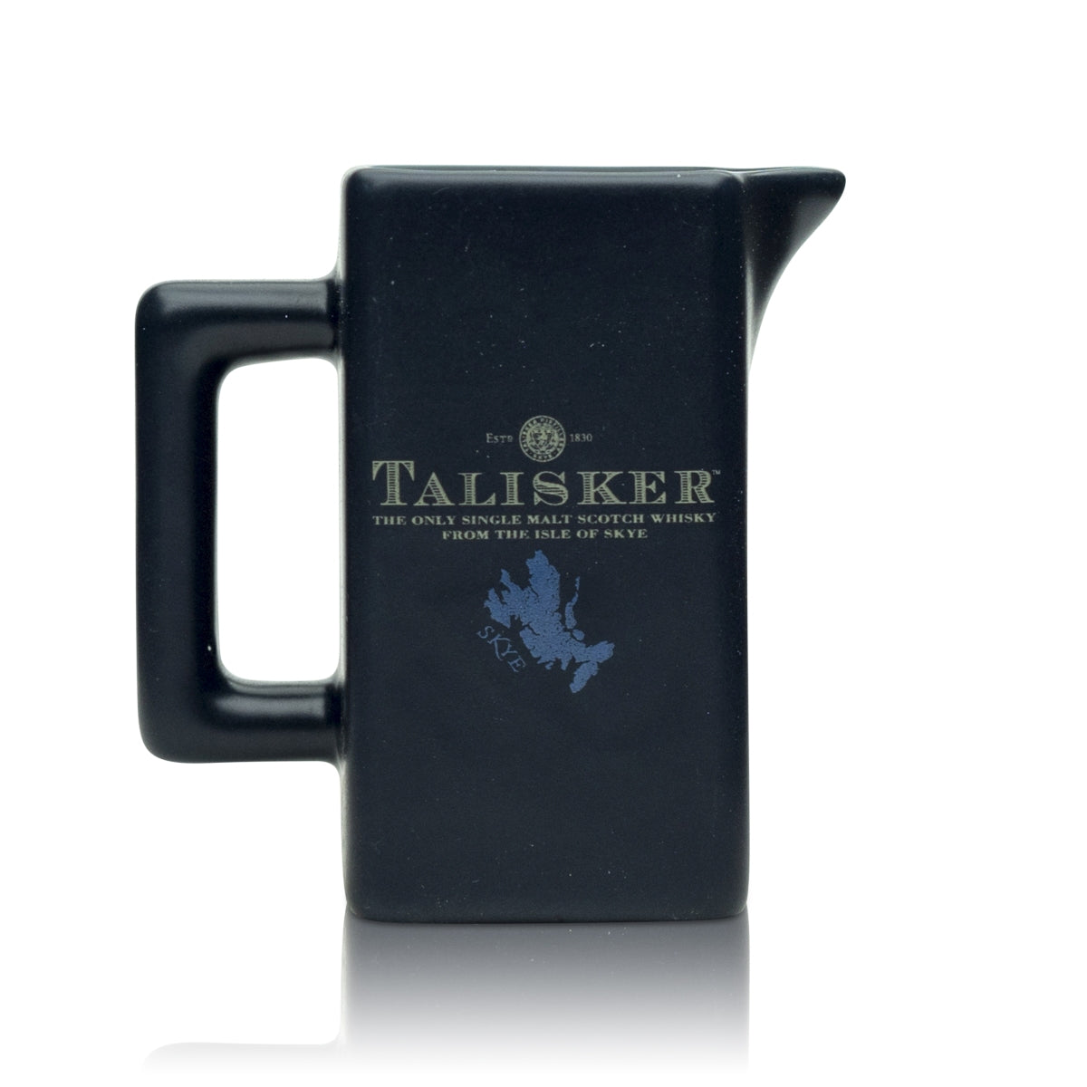 Dzbanek do whisky Talisker 100 ml z niebieskiego szkła Isle of Skye z ceramicznym nalewakiem