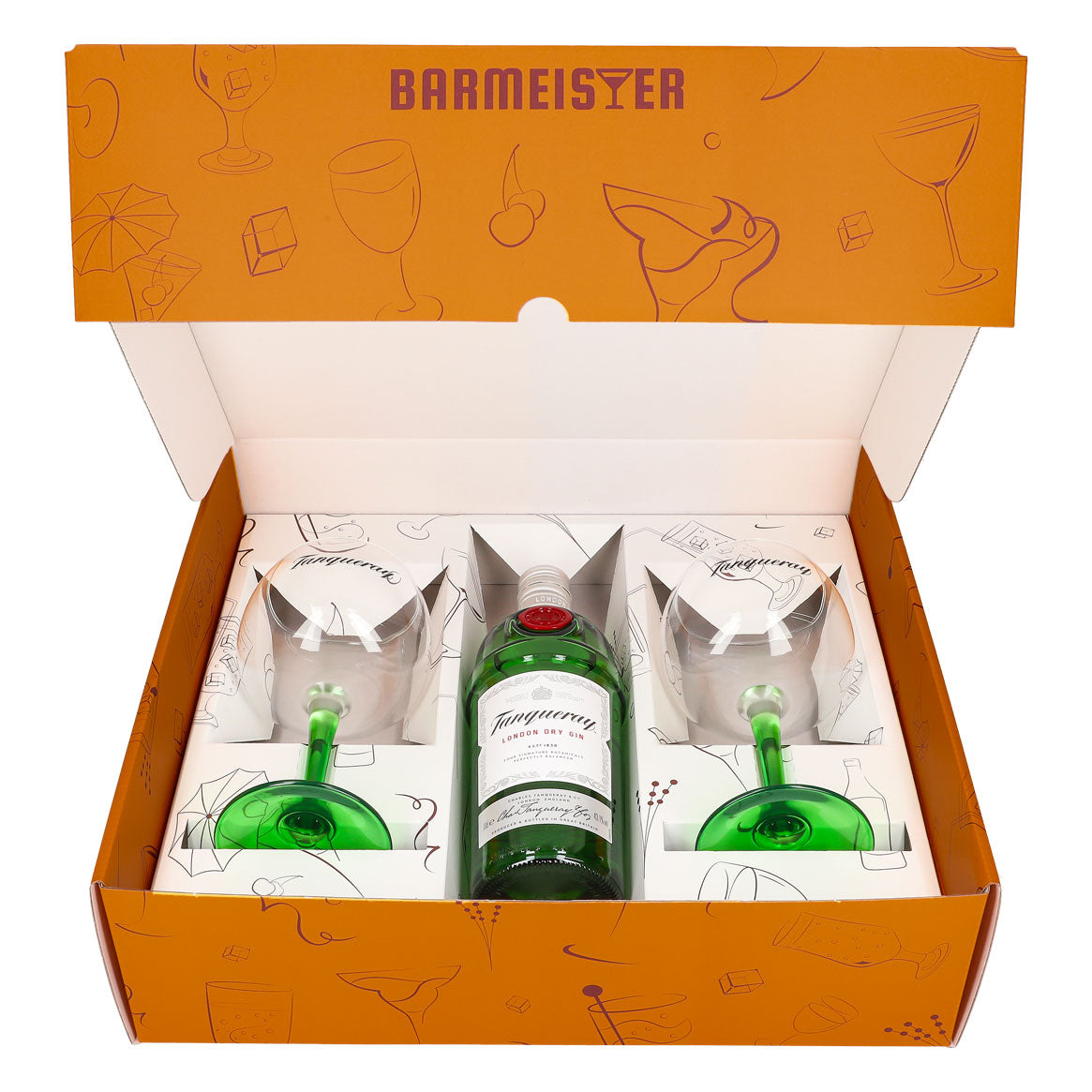 Tanqueray Gin Geschenkset 0,7l Flasche 43,1 % Vol. + Ballongläser 0,59l–Orange – Ansicht 2