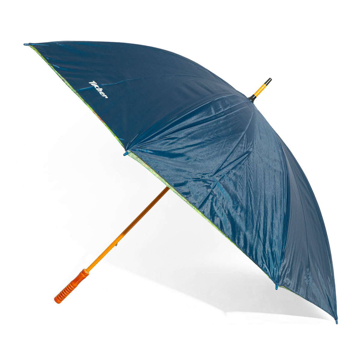 Szklanka do piwa Tucher z drewnianą rączką, z zewnątrz niebieska, wewnątrz kolorowa, średnica 132 cm, poliester