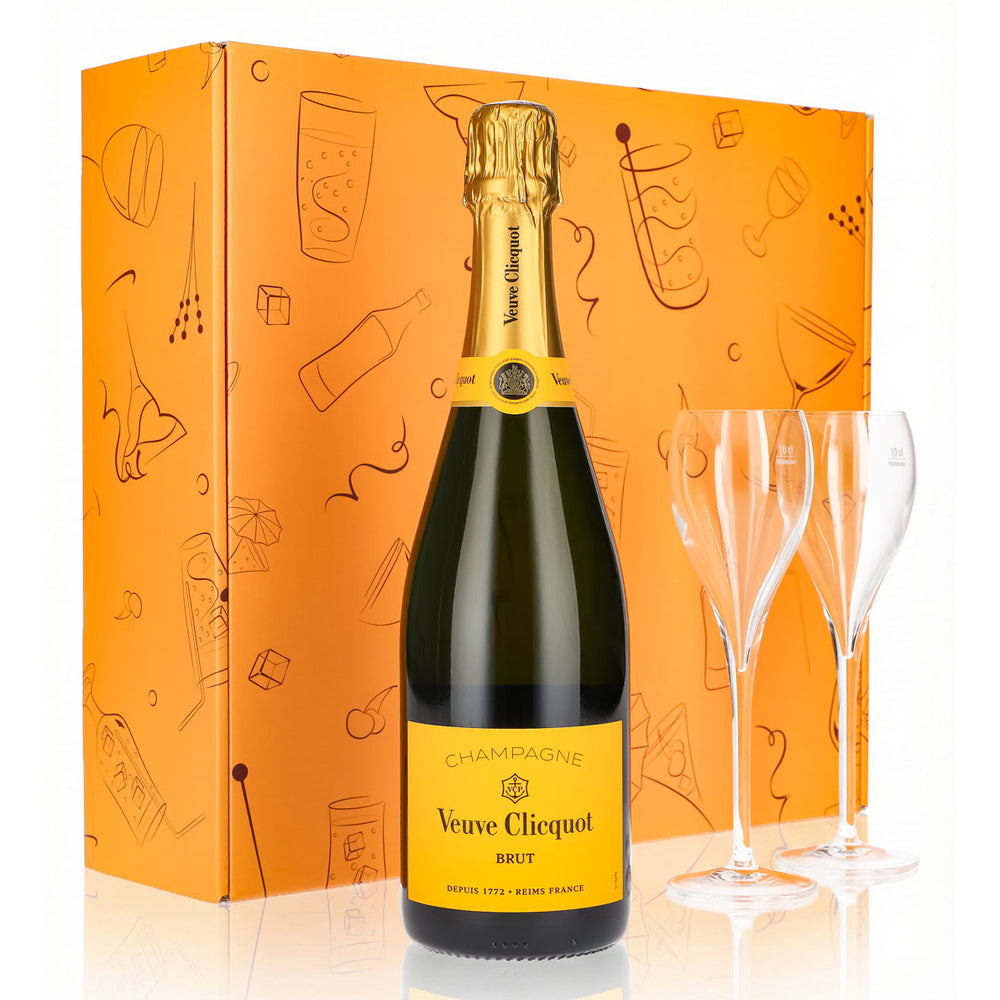 Zestaw upominkowy szampana Veuve Clicquot 0,75 l 12,5% + kieliszek 0,1 l przezroczysty I pomarańczowy
