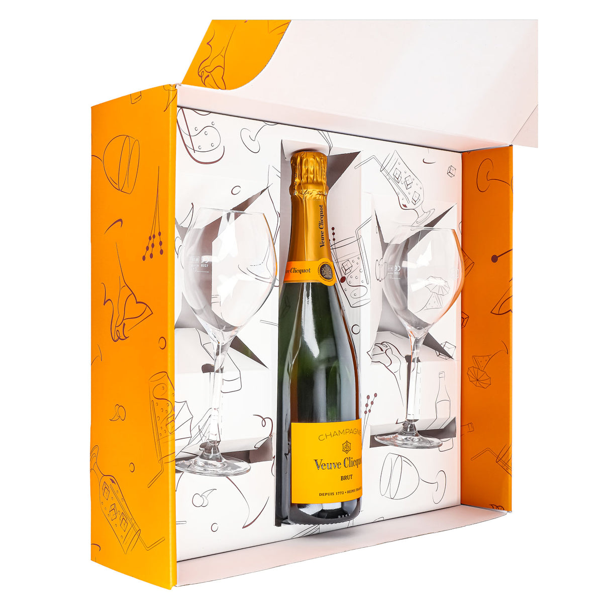 Zestaw upominkowy szampana Veuve Clicquot 0,75 l 12,5% + kieliszek 0,1 l z bulwą I pomarańczowy – Widok 5
