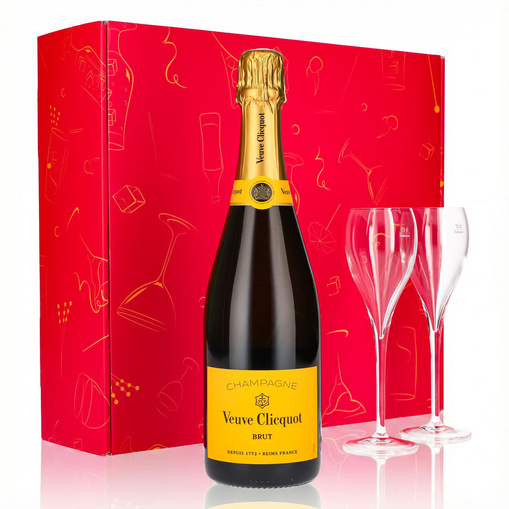 Zestaw upominkowy szampana Veuve Clicquot 0,75 l 12,5% + kieliszek 0,1 l przezroczysty I różowy