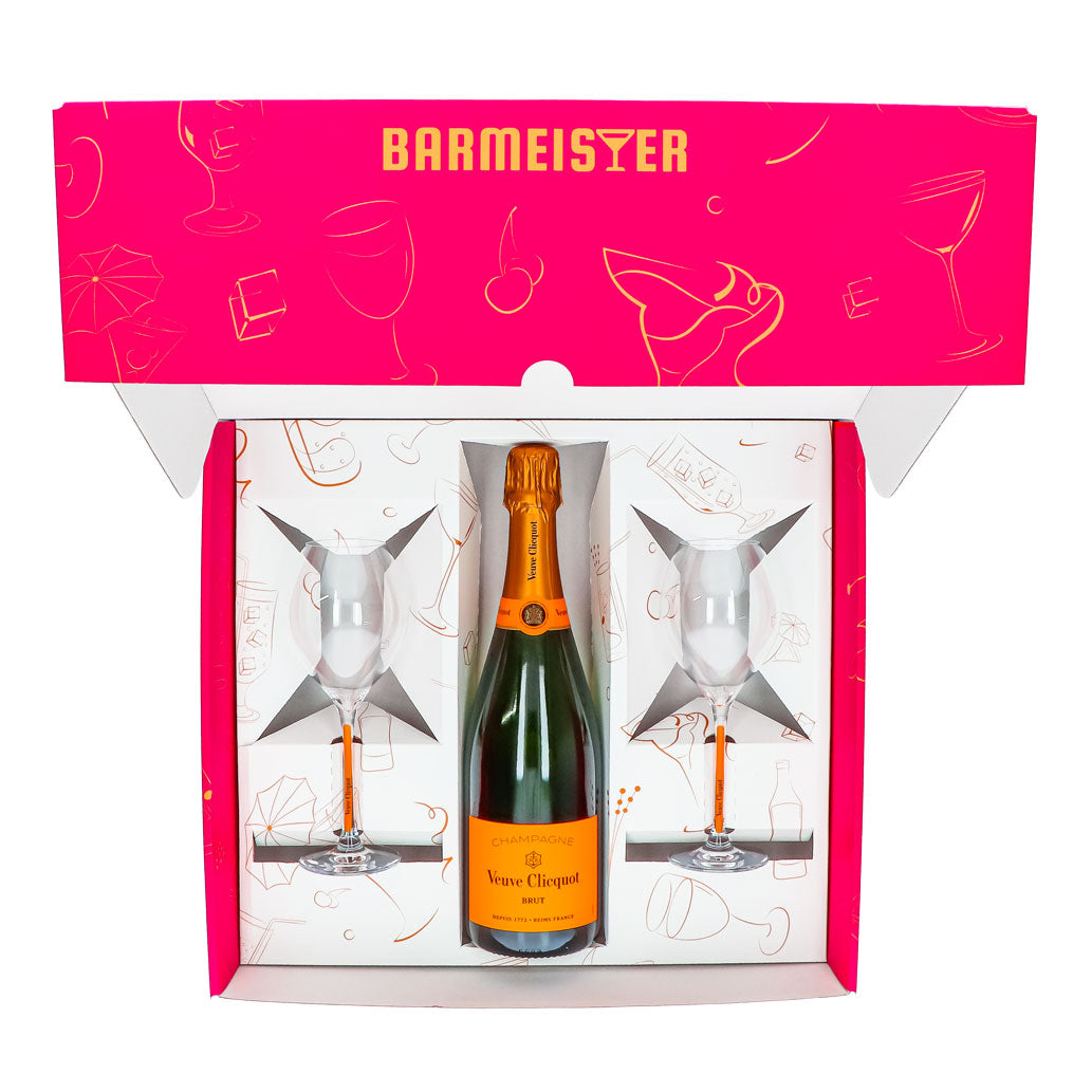 Zestaw upominkowy szampana Veuve Clicquot 0,75 l 12,5% + kieliszek 0,1 l z żółtą nóżką I różowy – Widok 3