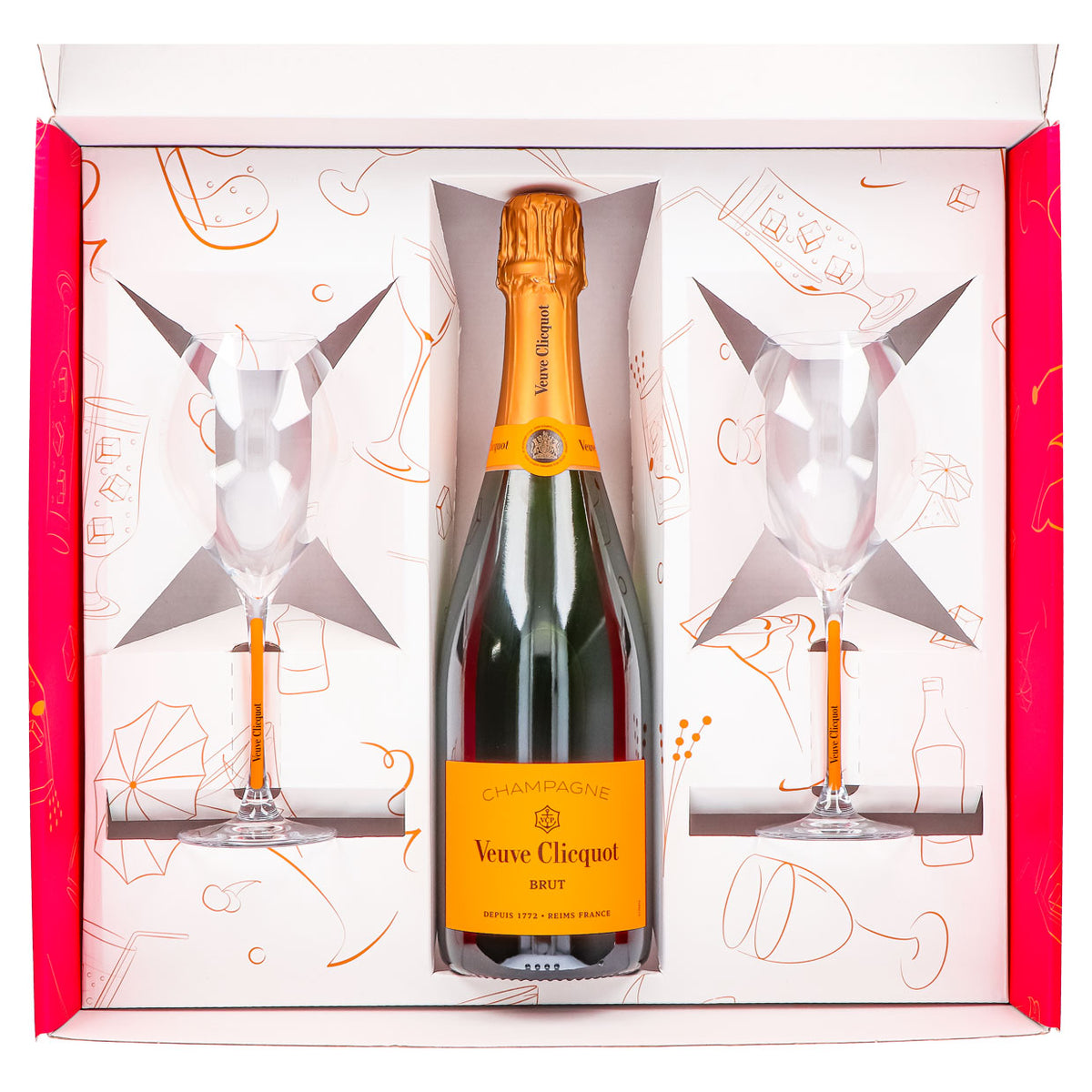 Zestaw upominkowy szampana Veuve Clicquot 0,75 l 12,5% + kieliszek 0,1 l z żółtą nóżką I różowy – Widok 4
