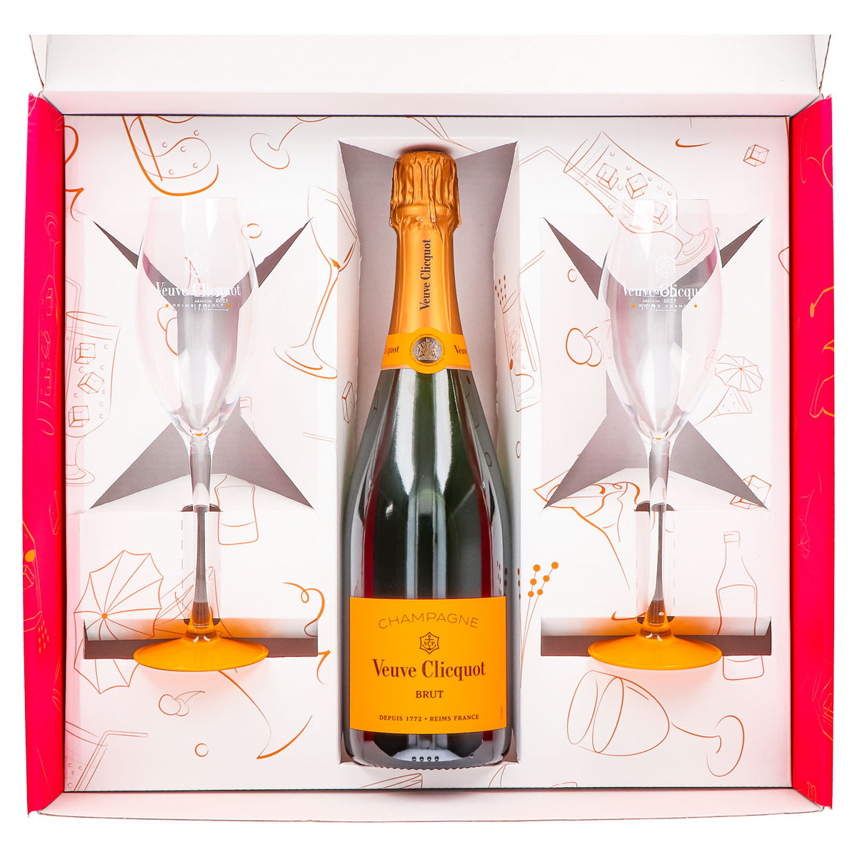 Zestaw upominkowy szampana Veuve Clicquot 0,75 l 12,5% + kieliszek 0,1 l z żółtą stopką I różowy – Widok 4