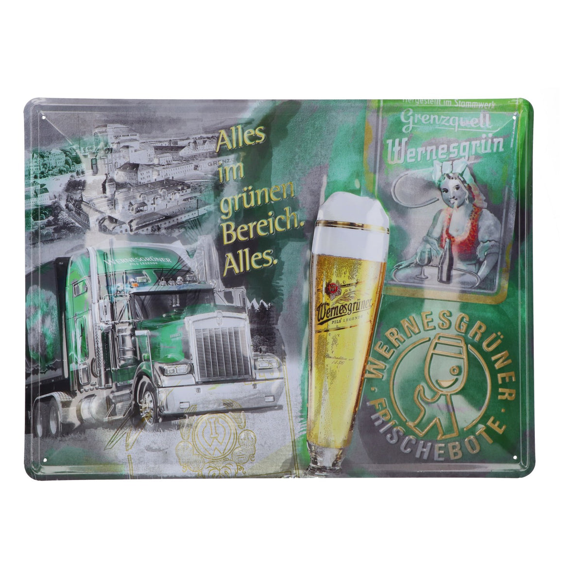 Wernesgrüner Bier  3D blaszana tabliczka  tabliczka reklamowa dekoracja ścienna  posłaniec świeżości