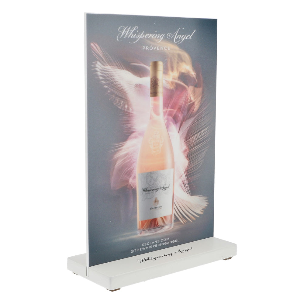 Whispering Angel – stojak na wino, stojak na menu, tabela cenowa, informacja o menu